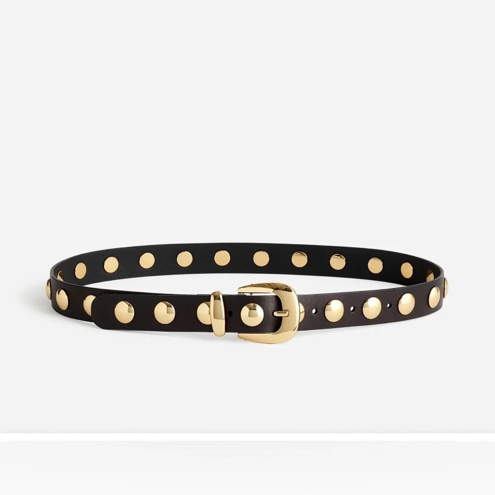 Madewell Black Leather Studded Belt with Gold Hardware - Picture 1 of 3